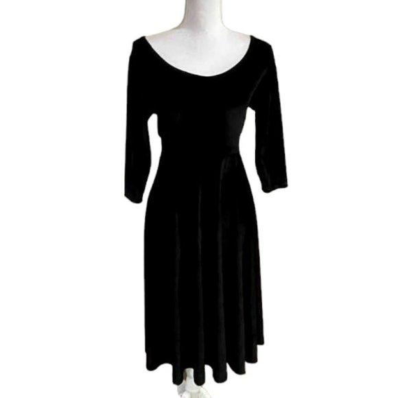 Velvet Midi Black Dress Holiday Event Minimalist - M - Picture 11 of 11